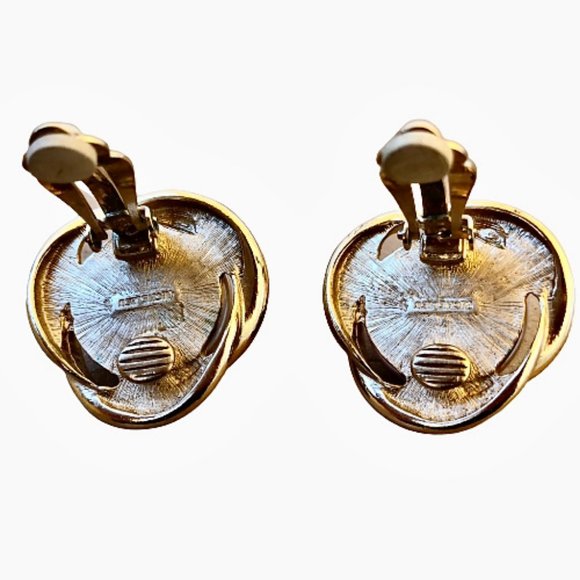 Richelieu LOVE KNOT CLIP Earrrings Vintage 80's Gold-tone Large Pearl - Picture 6 of 9